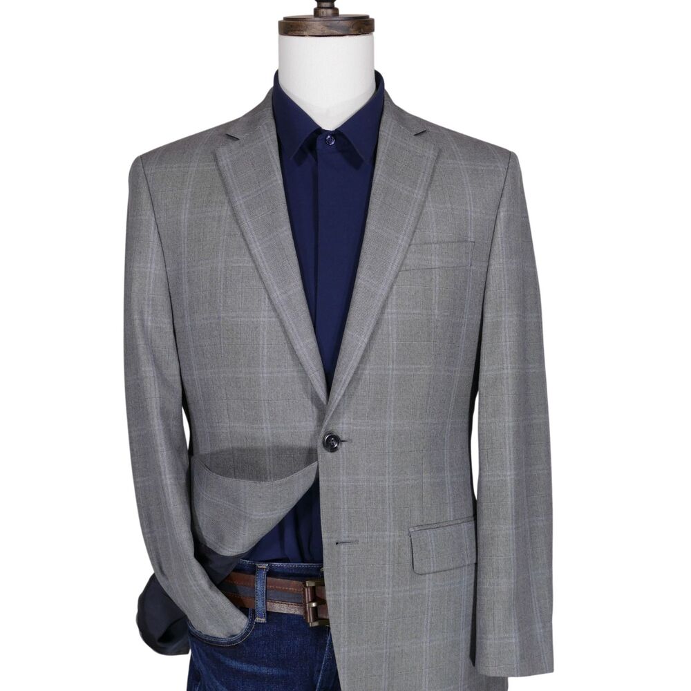 Michael Kors Sport Coat Blazer Mens 38R Gray Blue Plaid Two Button